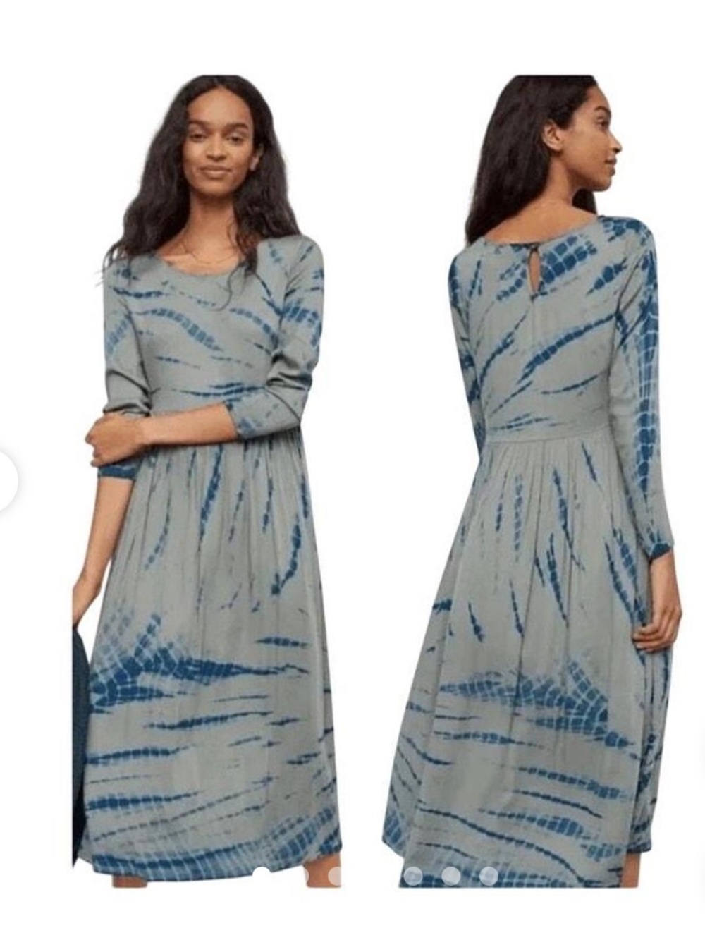 Dolan - Anthropologie Blue and Green 
Tie-Dye Long Sleeve Midi Dress